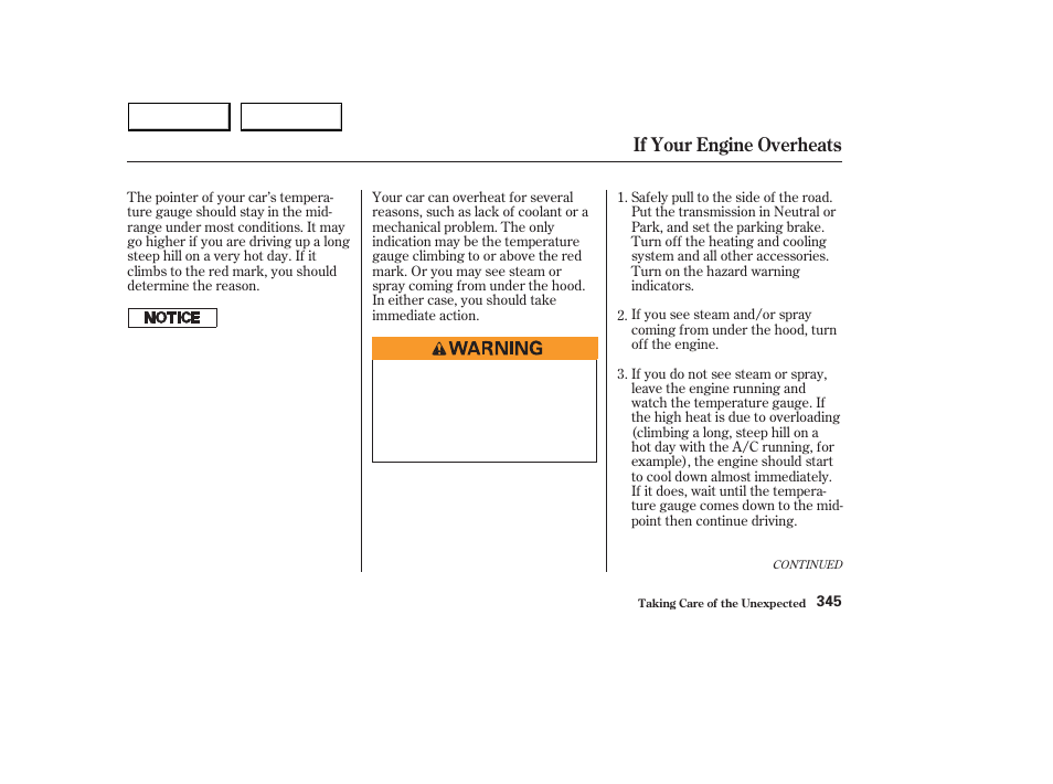 If your engine overheats | HONDA 2003 Accord Sedan - Owner's Manual User Manual | Page 348 / 395