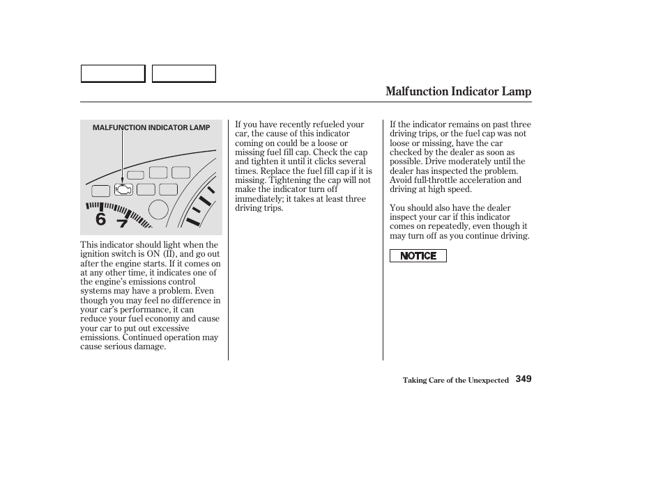 Malfunction indicator lamp | HONDA 2003 Accord Sedan - Owner's Manual User Manual | Page 352 / 395