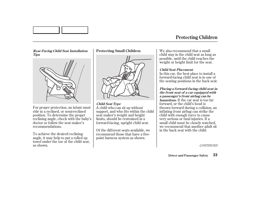Protecting children | HONDA 2003 Accord Sedan - Owner's Manual User Manual | Page 36 / 395