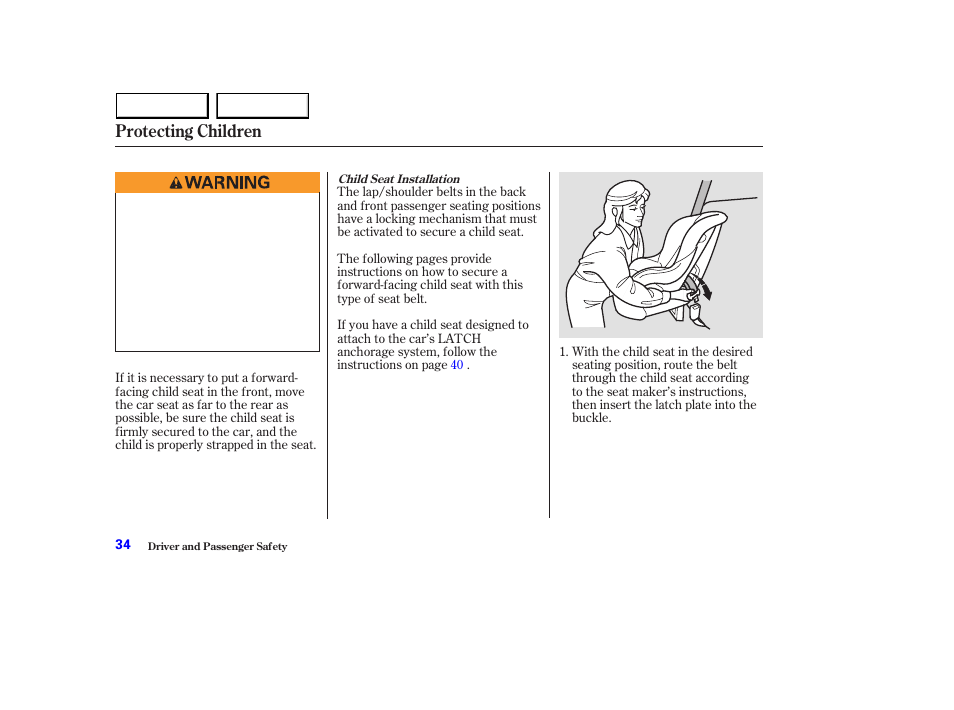 Protecting children | HONDA 2003 Accord Sedan - Owner's Manual User Manual | Page 37 / 395