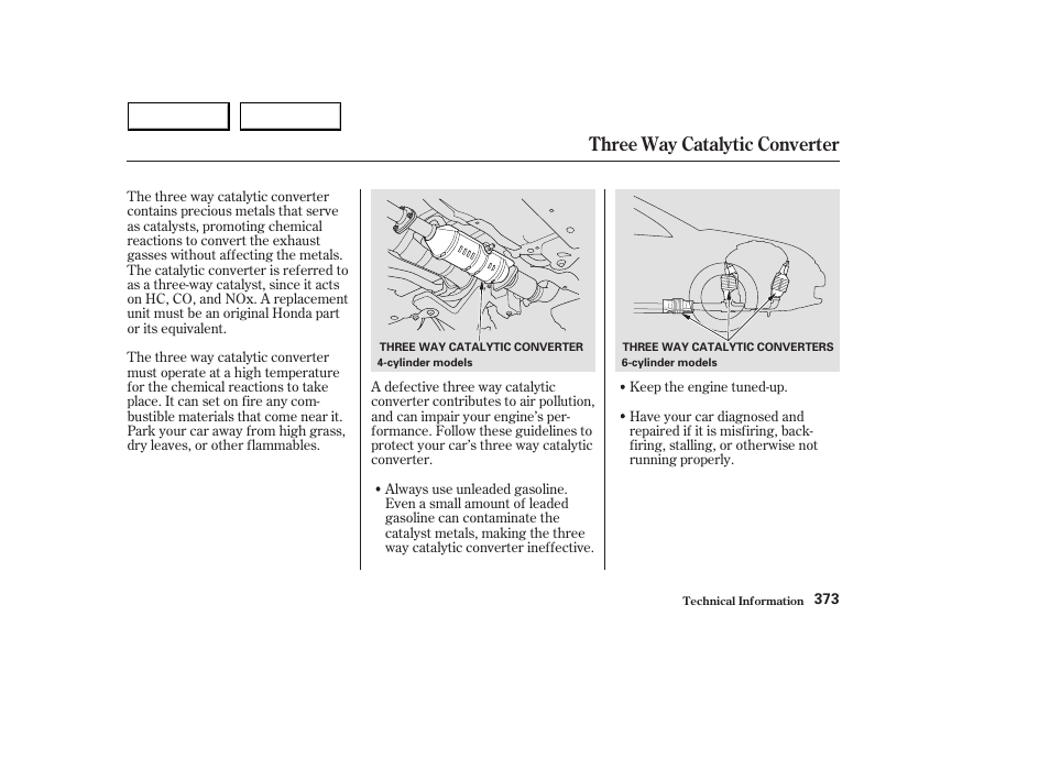 Three way catalytic converter | HONDA 2003 Accord Sedan - Owner's Manual User Manual | Page 376 / 395