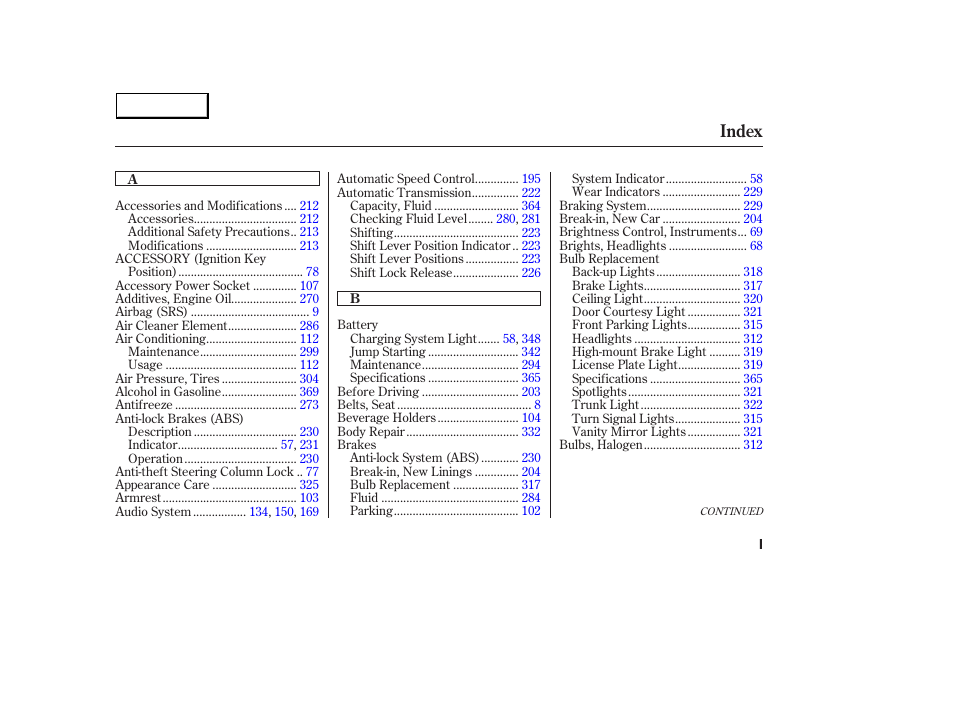 Index | HONDA 2003 Accord Sedan - Owner's Manual User Manual | Page 386 / 395