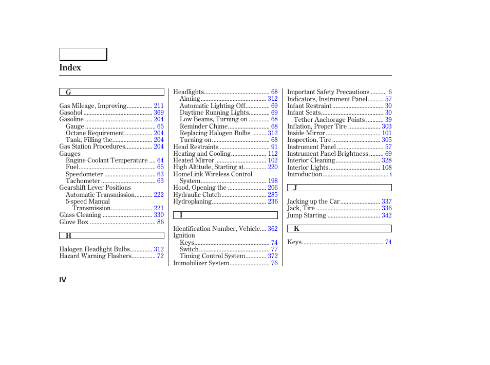 Index | HONDA 2003 Accord Sedan - Owner's Manual User Manual | Page 389 / 395