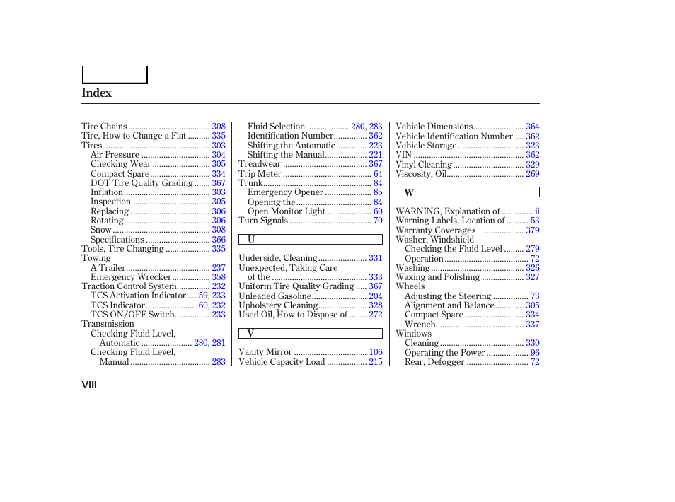 Owner's identification form, Index | HONDA 2003 Accord Sedan - Owner's Manual User Manual | Page 393 / 395