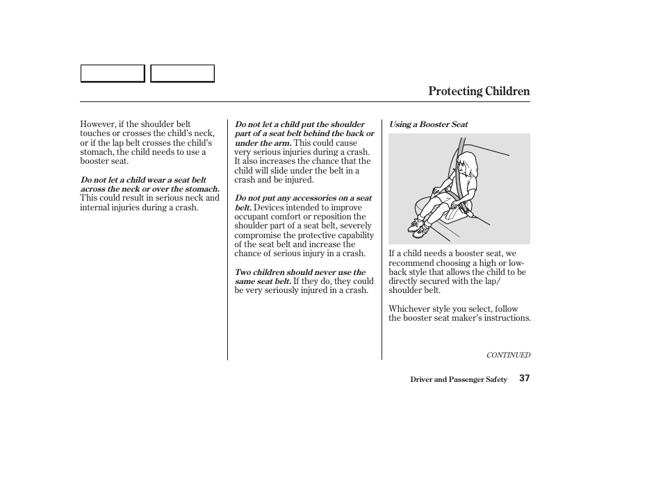Protecting children | HONDA 2003 Accord Sedan - Owner's Manual User Manual | Page 40 / 395