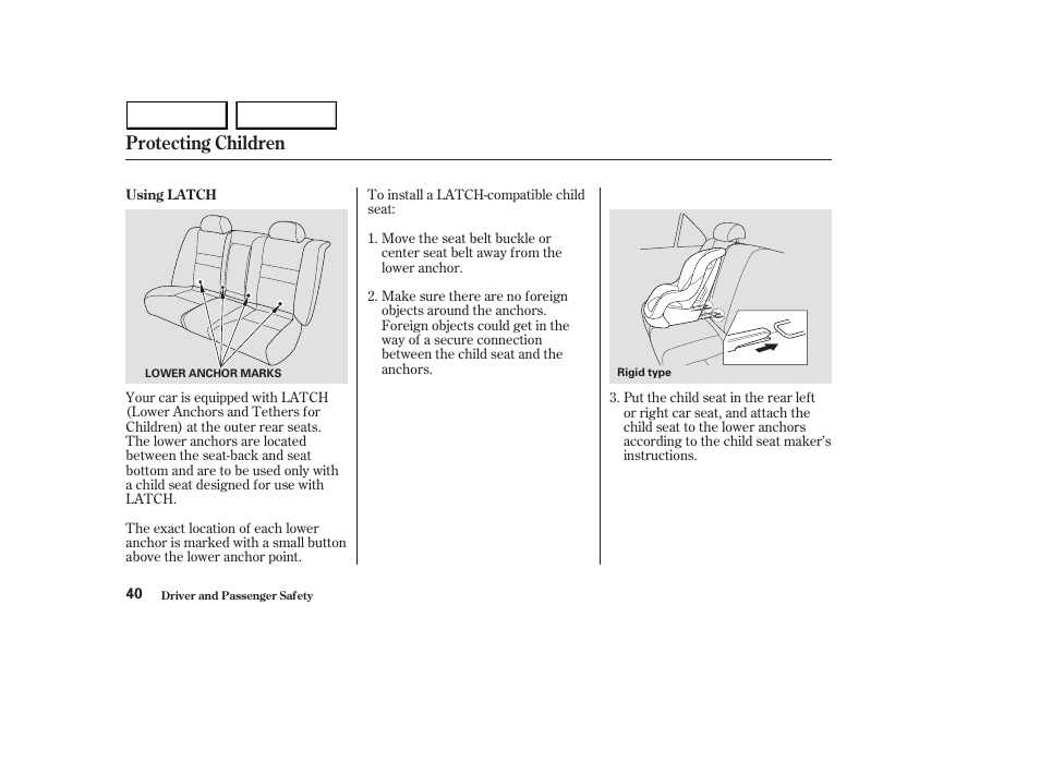 Protecting children | HONDA 2003 Accord Sedan - Owner's Manual User Manual | Page 43 / 395
