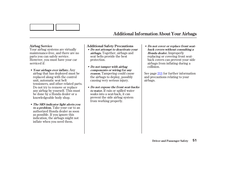 Additional information about your airbags | HONDA 2003 Accord Sedan - Owner's Manual User Manual | Page 54 / 395