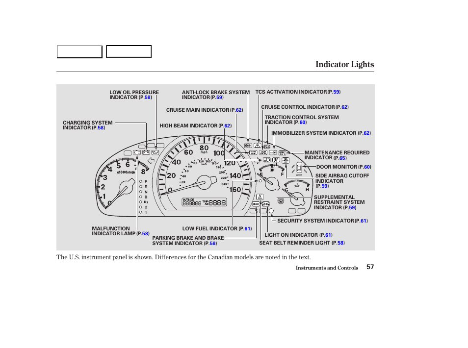 Indicator lights | HONDA 2003 Accord Sedan - Owner's Manual User Manual | Page 60 / 395