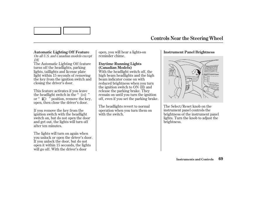 Controls near the steering wheel | HONDA 2003 Accord Sedan - Owner's Manual User Manual | Page 72 / 395