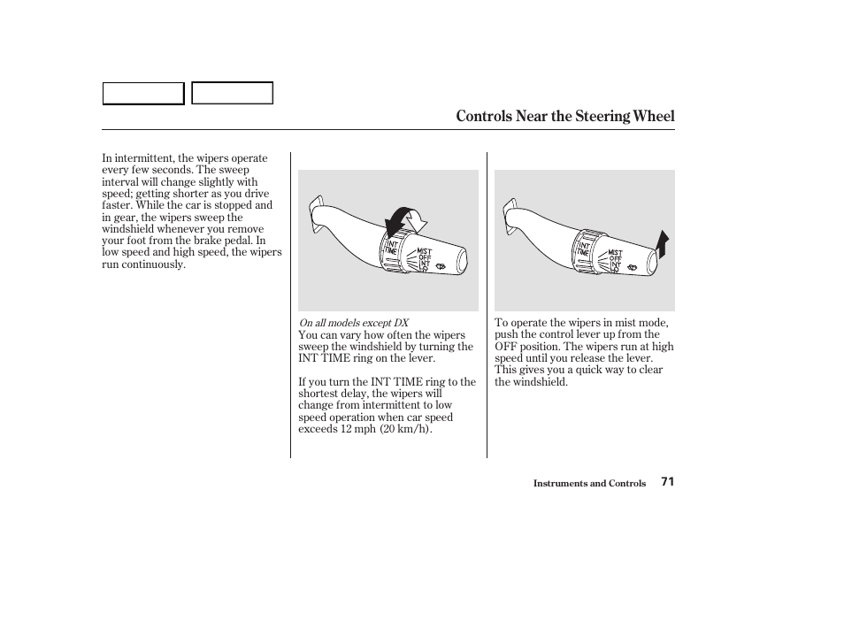 Controls near the steering wheel | HONDA 2003 Accord Sedan - Owner's Manual User Manual | Page 74 / 395