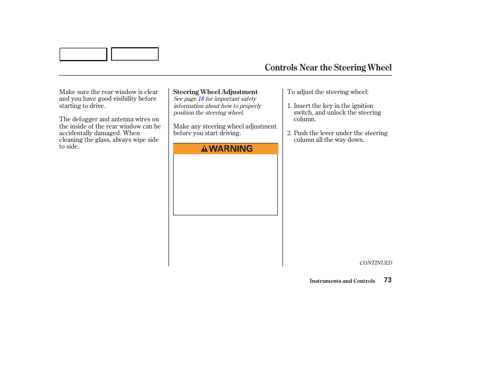 Controls near the steering wheel | HONDA 2003 Accord Sedan - Owner's Manual User Manual | Page 76 / 395