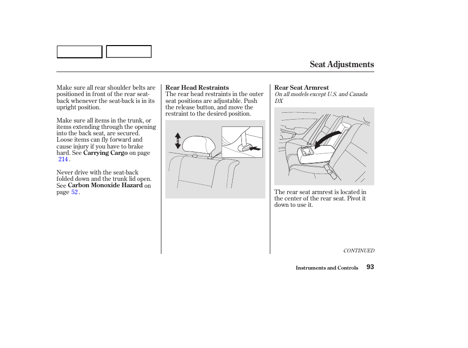 Seat adjustments | HONDA 2003 Accord Sedan - Owner's Manual User Manual | Page 96 / 395
