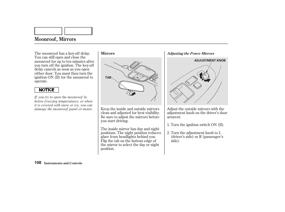 Moonroof, mirrors | HONDA 2003 Accord Coupe - Owner's Manual User Manual | Page 111 / 429