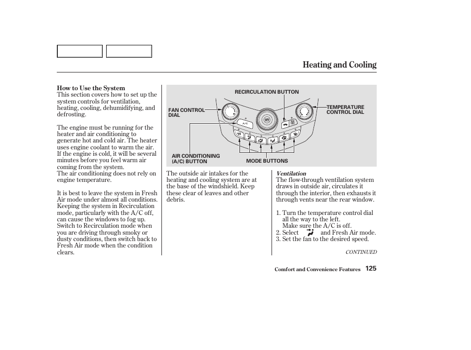 Heating and cooling | HONDA 2003 Accord Coupe - Owner's Manual User Manual | Page 128 / 429