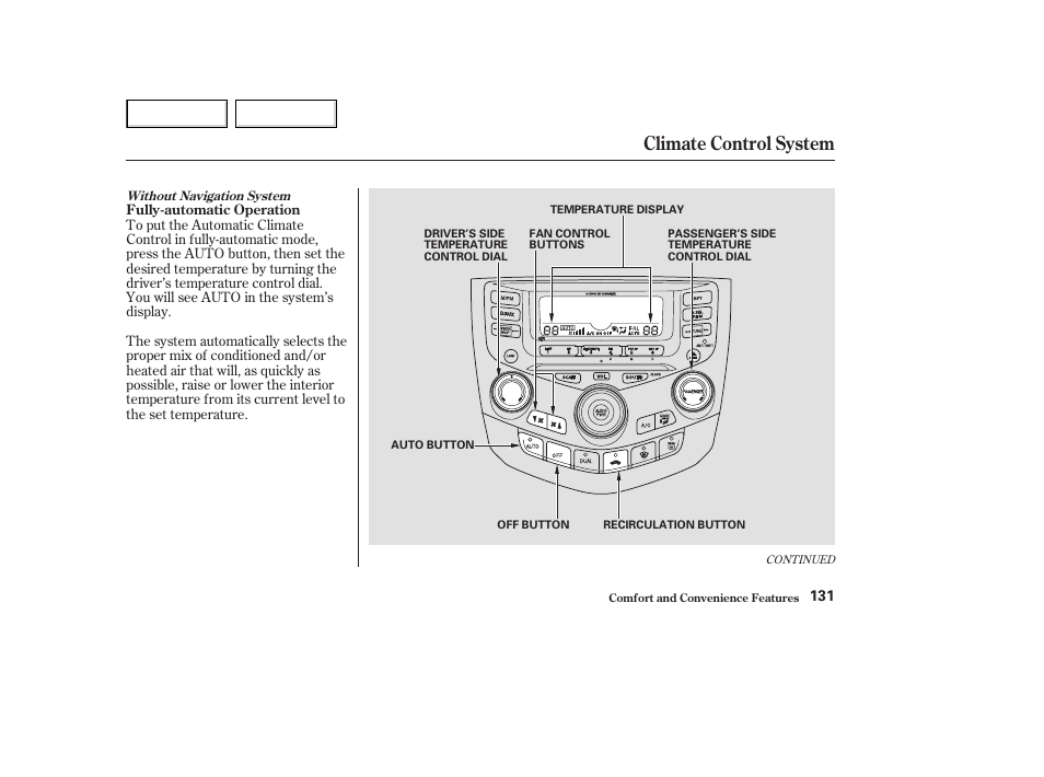 Climate control system | HONDA 2003 Accord Coupe - Owner's Manual User Manual | Page 134 / 429