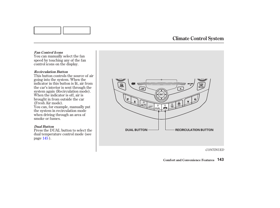 Climate control system | HONDA 2003 Accord Coupe - Owner's Manual User Manual | Page 146 / 429