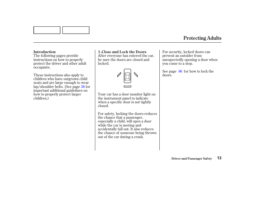 Protecting adults | HONDA 2003 Accord Coupe - Owner's Manual User Manual | Page 16 / 429