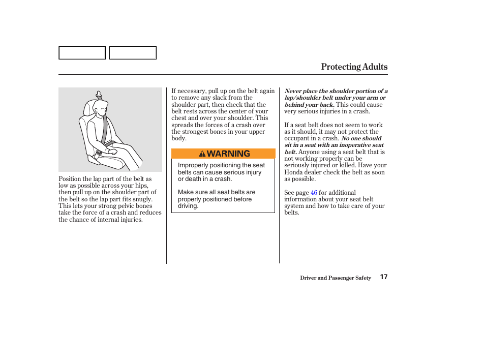 Protecting adults | HONDA 2003 Accord Coupe - Owner's Manual User Manual | Page 20 / 429