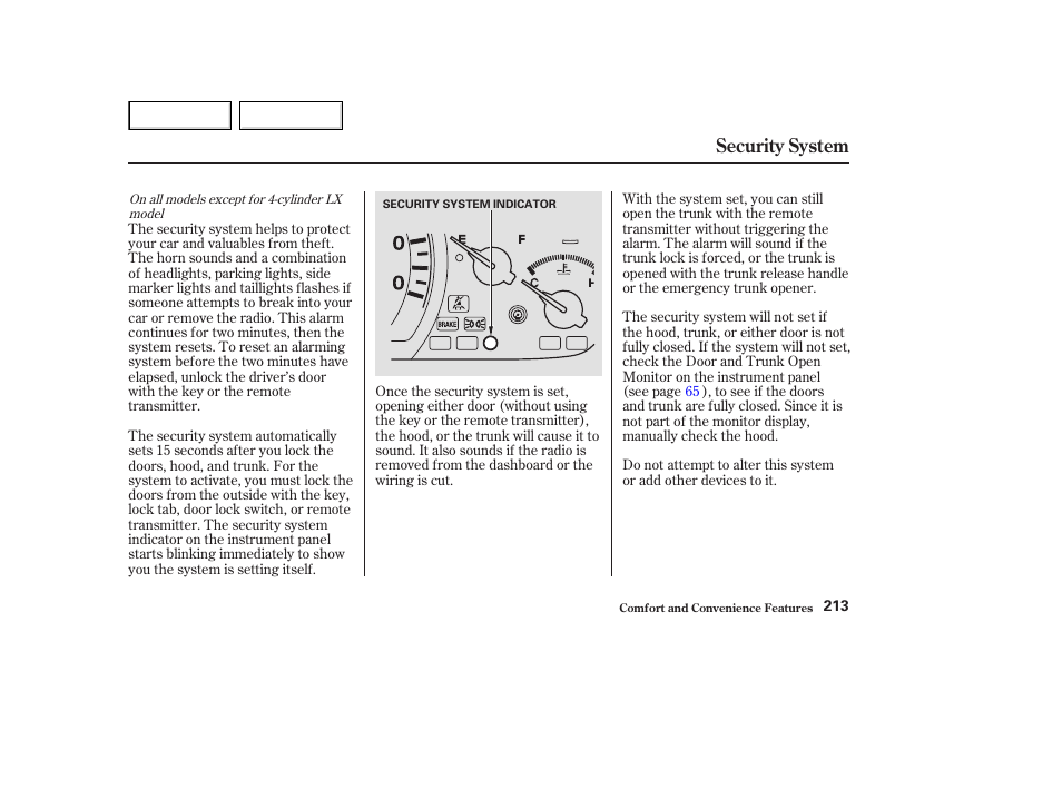 Security system | HONDA 2003 Accord Coupe - Owner's Manual User Manual | Page 216 / 429