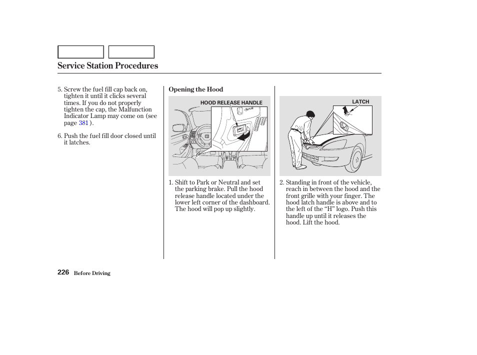 Service station procedures | HONDA 2003 Accord Coupe - Owner's Manual User Manual | Page 229 / 429