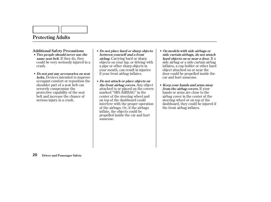 Protecting adults | HONDA 2003 Accord Coupe - Owner's Manual User Manual | Page 23 / 429