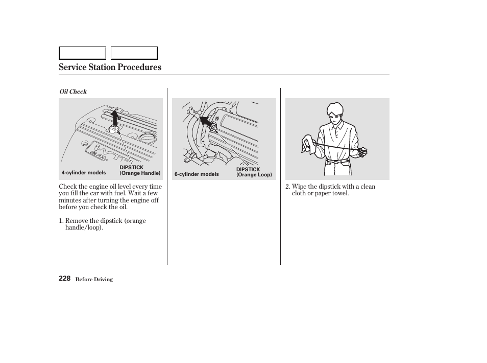 Service station procedures | HONDA 2003 Accord Coupe - Owner's Manual User Manual | Page 231 / 429