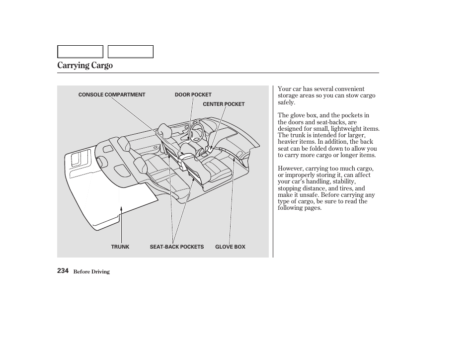 Carrying cargo | HONDA 2003 Accord Coupe - Owner's Manual User Manual | Page 237 / 429