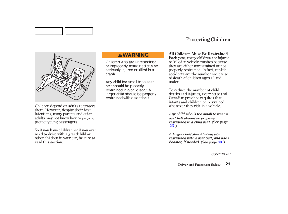 Protecting children | HONDA 2003 Accord Coupe - Owner's Manual User Manual | Page 24 / 429