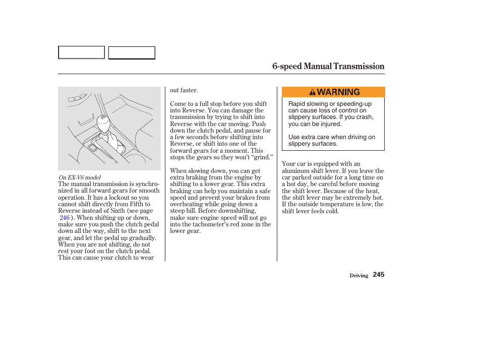 Speed manual transmission | HONDA 2003 Accord Coupe - Owner's Manual User Manual | Page 248 / 429