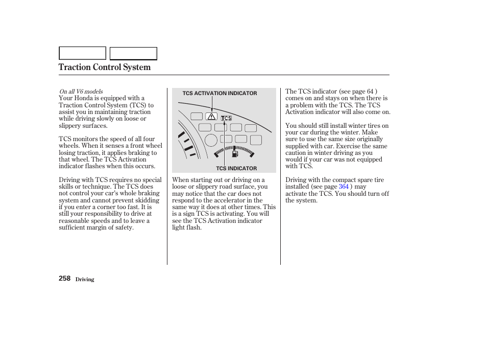 Traction control system | HONDA 2003 Accord Coupe - Owner's Manual User Manual | Page 261 / 429