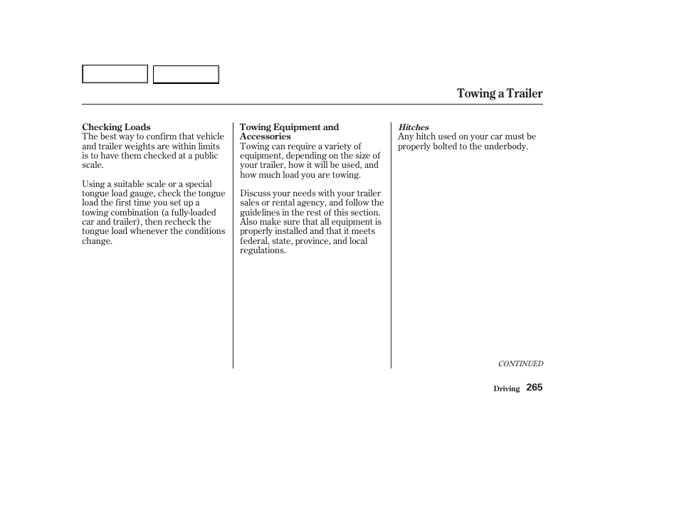 Towing a trailer | HONDA 2003 Accord Coupe - Owner's Manual User Manual | Page 268 / 429