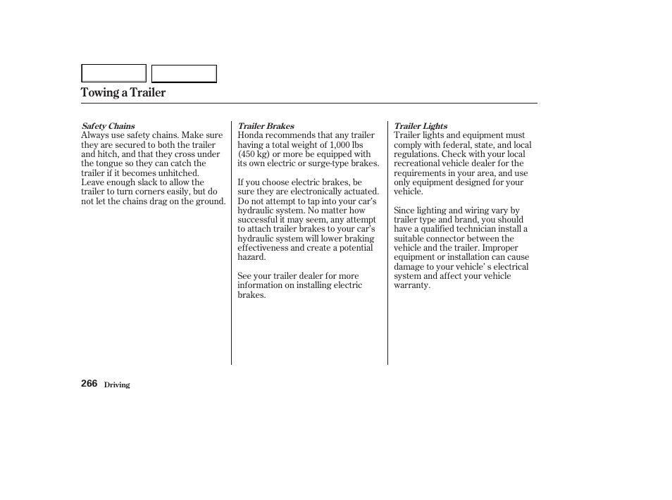 Towing a trailer | HONDA 2003 Accord Coupe - Owner's Manual User Manual | Page 269 / 429