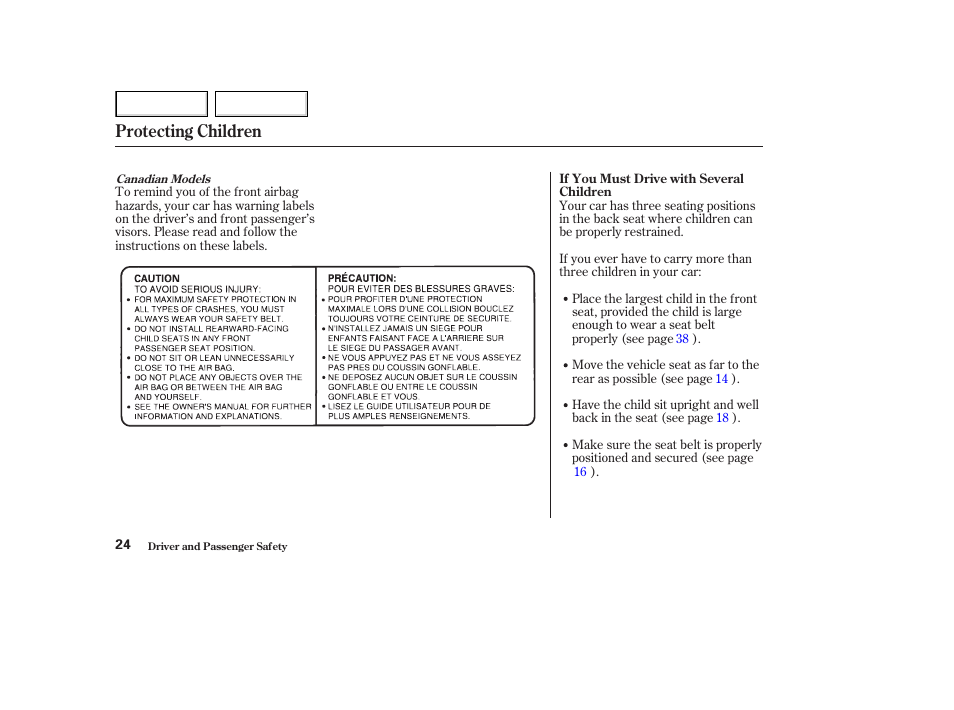 Protecting children | HONDA 2003 Accord Coupe - Owner's Manual User Manual | Page 27 / 429