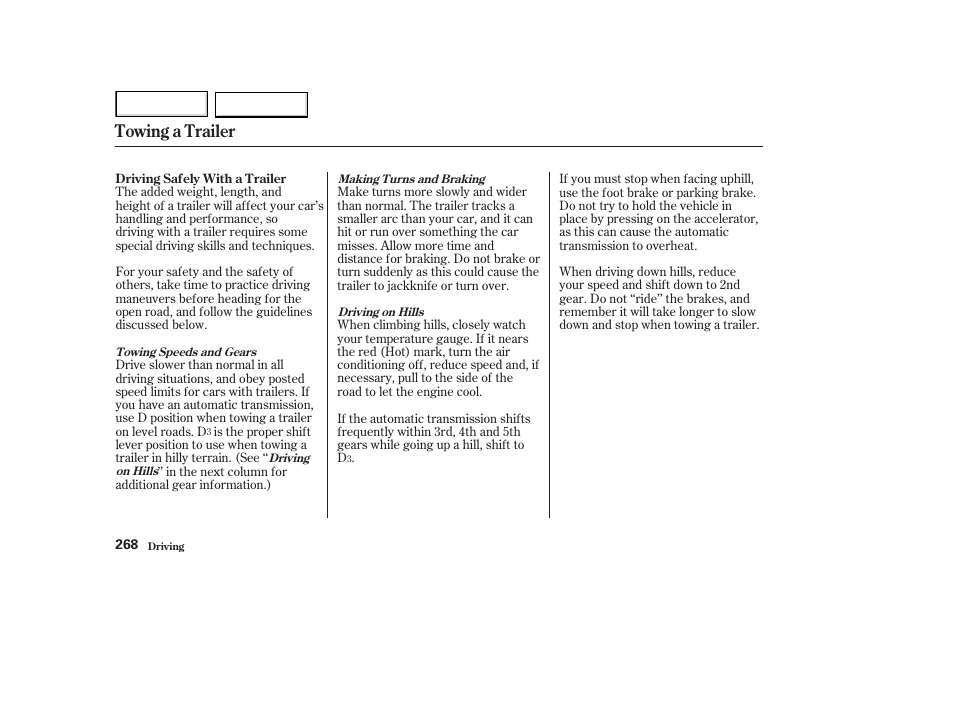 Towing a trailer | HONDA 2003 Accord Coupe - Owner's Manual User Manual | Page 271 / 429