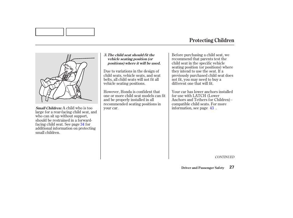 Protecting children | HONDA 2003 Accord Coupe - Owner's Manual User Manual | Page 30 / 429