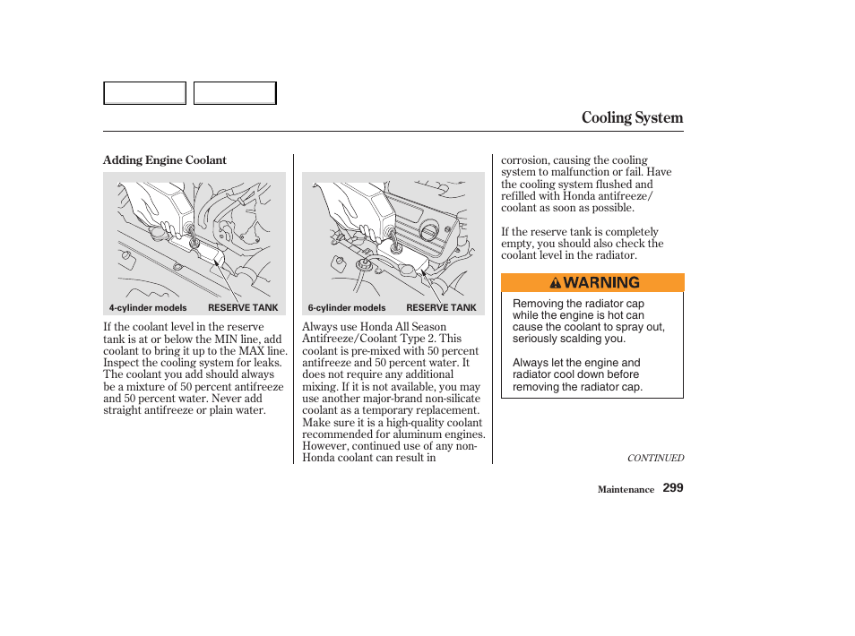 Cooling system | HONDA 2003 Accord Coupe - Owner's Manual User Manual | Page 302 / 429
