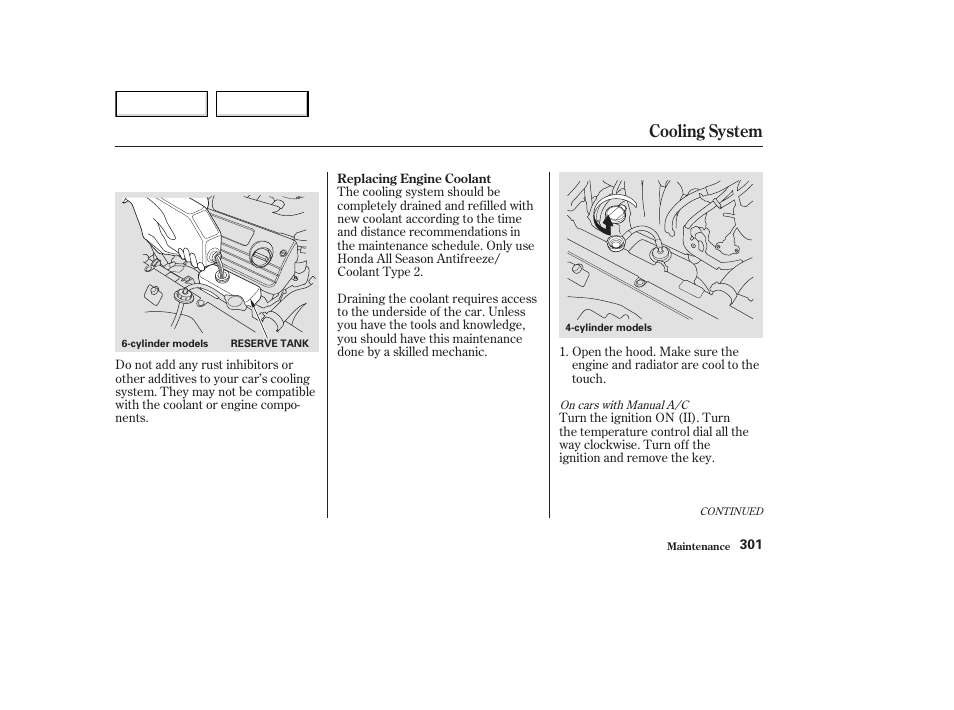 Cooling system | HONDA 2003 Accord Coupe - Owner's Manual User Manual | Page 304 / 429