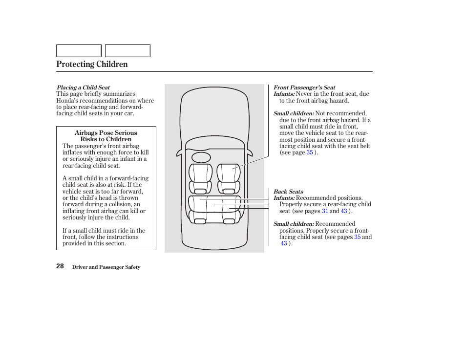 Protecting children | HONDA 2003 Accord Coupe - Owner's Manual User Manual | Page 31 / 429