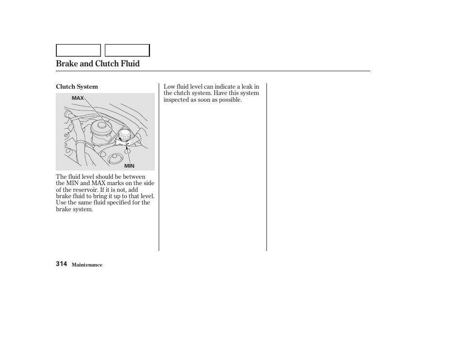 Brake and clutch fluid | HONDA 2003 Accord Coupe - Owner's Manual User Manual | Page 317 / 429