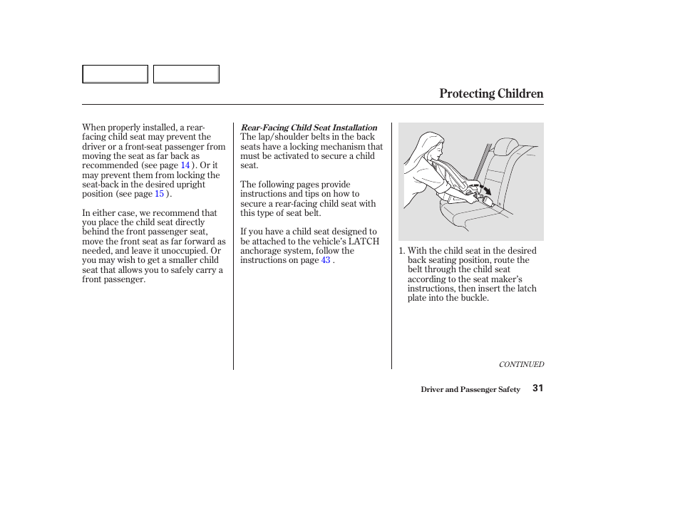 Protecting children | HONDA 2003 Accord Coupe - Owner's Manual User Manual | Page 34 / 429