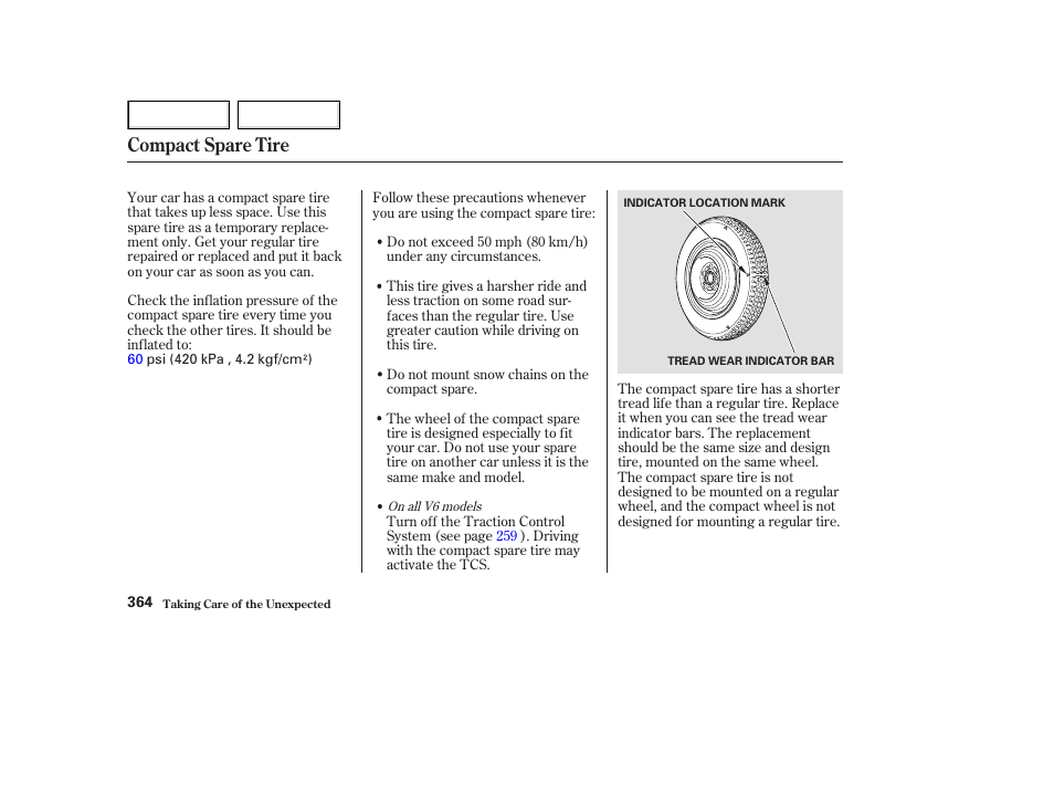 Compact spare tire | HONDA 2003 Accord Coupe - Owner's Manual User Manual | Page 367 / 429