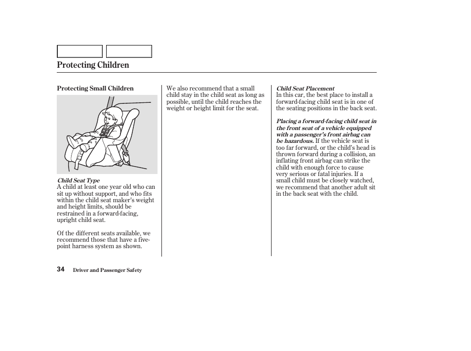 Protecting children | HONDA 2003 Accord Coupe - Owner's Manual User Manual | Page 37 / 429