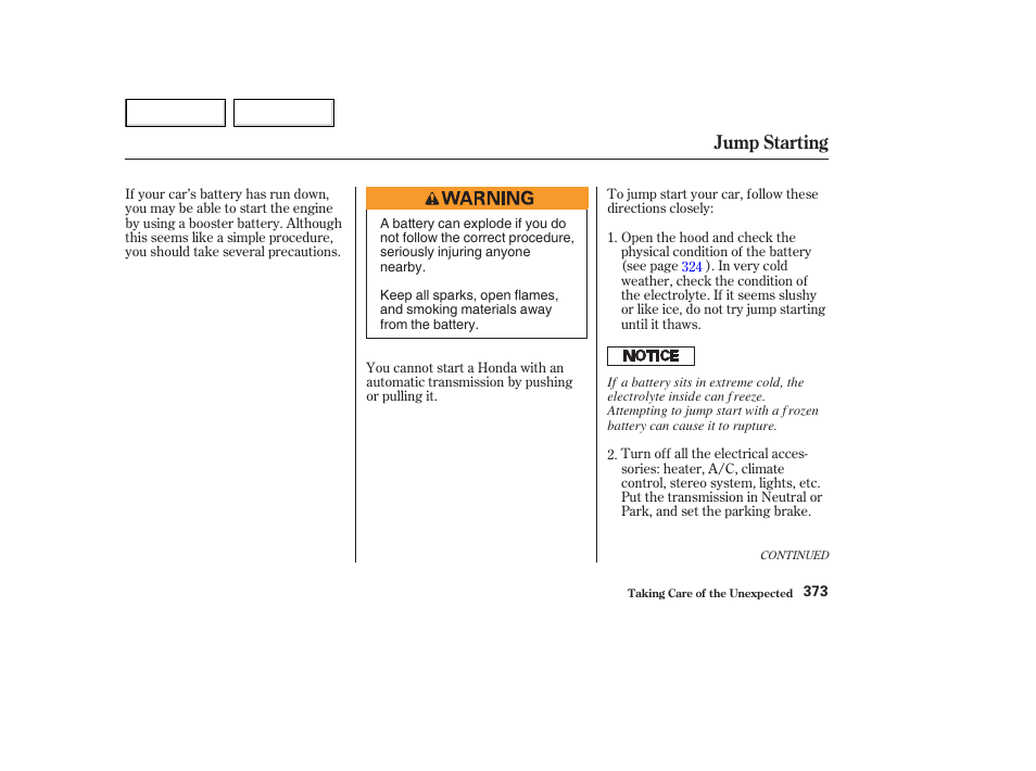 Jump starting | HONDA 2003 Accord Coupe - Owner's Manual User Manual | Page 376 / 429