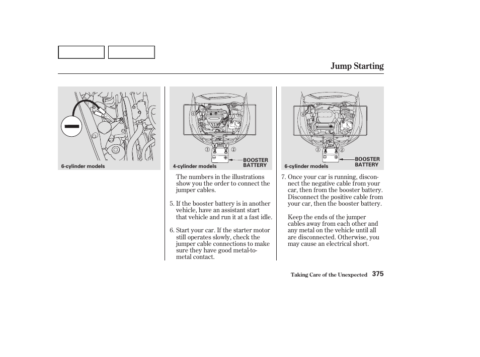 Jump starting | HONDA 2003 Accord Coupe - Owner's Manual User Manual | Page 378 / 429