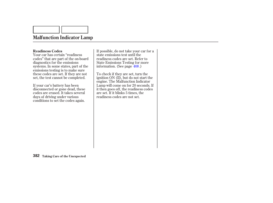 Malfunction indicator lamp | HONDA 2003 Accord Coupe - Owner's Manual User Manual | Page 385 / 429