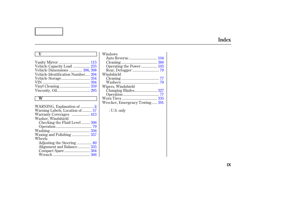 Index | HONDA 2003 Accord Coupe - Owner's Manual User Manual | Page 428 / 429