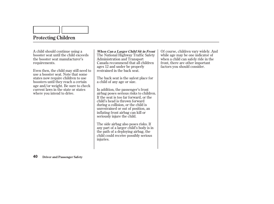 Protecting children | HONDA 2003 Accord Coupe - Owner's Manual User Manual | Page 43 / 429