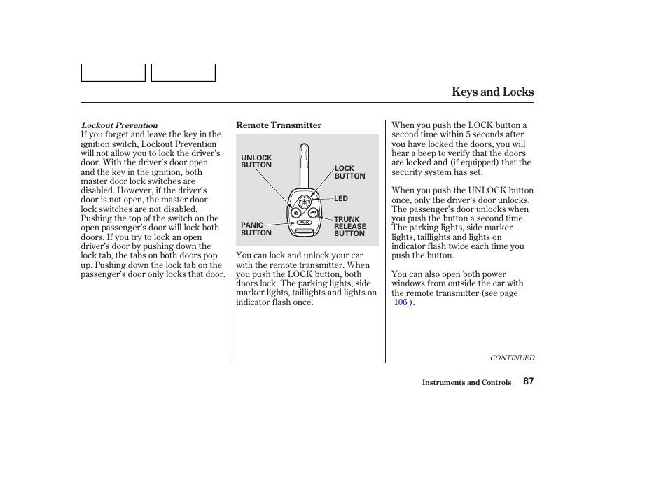 Keys and locks | HONDA 2003 Accord Coupe - Owner's Manual User Manual | Page 90 / 429