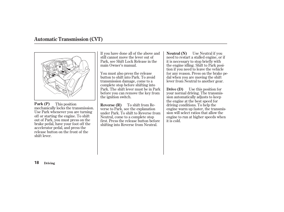 Automatic transmission (cvt) | HONDA 2003 Civic GX - Owner's Manual User Manual | Page 19 / 50