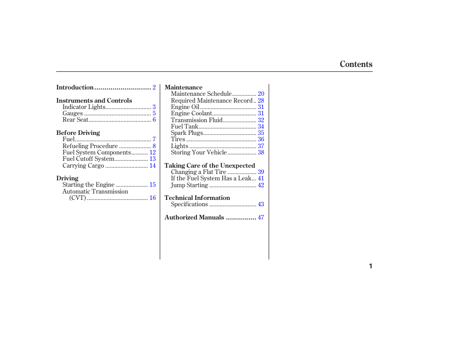 HONDA 2003 Civic GX - Owner's Manual User Manual | Page 2 / 50